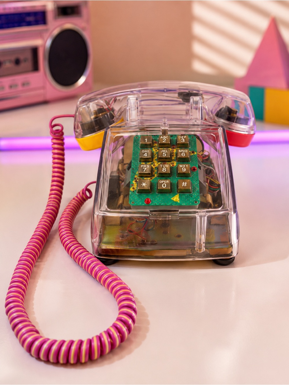 VTG Clear Touch-Tone FUN Telephone | 1980s Memphis Style | Made in‎ USA Tested